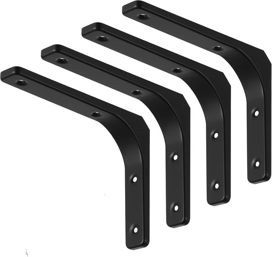 Zware L-vormige Planksteunen voor Hoekmontage, 4 Stuks, Ideaal voor Wandplanken en Opslag (Zwart, 15.2 cm)
