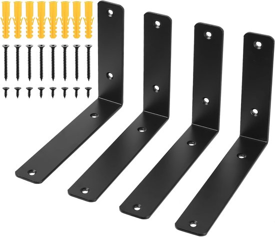 Zware L-vormige Wandplanken Steunen - 4 Stuks Verstelbare Hoeksteunen voor Drijvende Houten Planken (200 x 150mm) - Ideaal voor Opslag en Organisatie