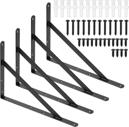 Zware metalen hoeksteunen voor planken - 4 stuks, wandbeugels, drijvende planken, 90 graden hoekbeugels, robuuste ondersteuning voor boekenplanken en decoratie