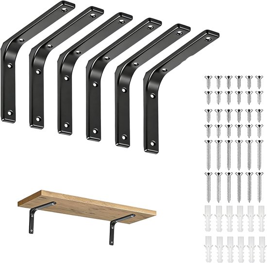 Zware metalen hoeksteunen voor planken, 90 graden steun voor wandplanken, geschikt voor houten en wandplanken, ideaal voor stevige bevestiging