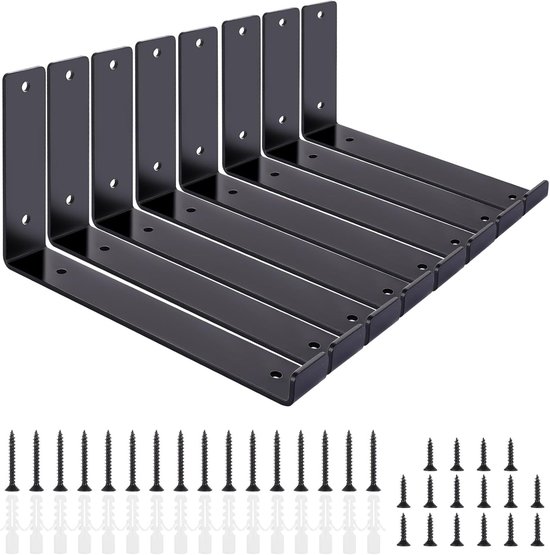 Zware metalen wandplankensteunen, 8 stuks, 250x140mm, 4mm dik, ideaal voor zwevende planken en opslagoplossingen