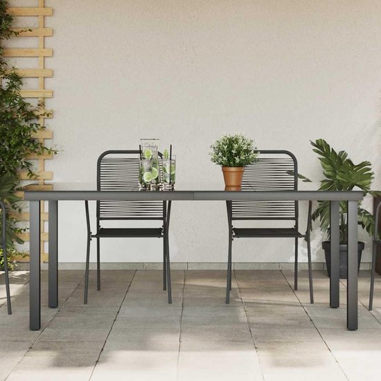 Zwart, 190 x 90 x 74 cm, aluminium en glas, tafelblad voor terras, tuin, erf, weerbestendig, robuust frame, poedercoating, eenvoudig te reinigen, licht