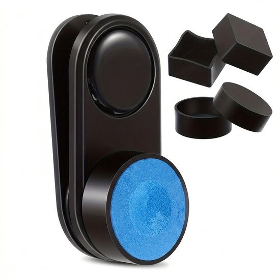 Zwart blauw biljart krijt set met magnetische keukrijthouder – krijt clip met 2 krijt covers en 2 blauwe biljart krijt blokjes – accessoires voor pool en snooker