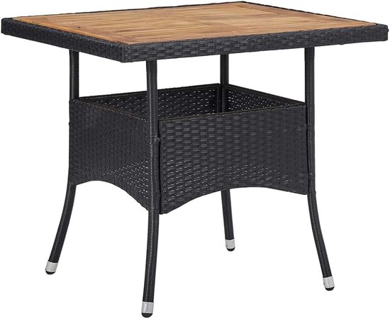 Zwart polyrotan acacia 4 personen | Gepoedercoat stalen frame, natuurlijk behandeld, lichtgewicht constructie, weerbestendig
