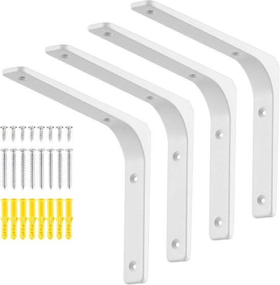 Zwarte 90 Graden Hoeksteunen – Robuuste Metalen Steunen voor Wandmontage, Ideaal voor Planken en Hoekkasten (Wit, 250X200mm)