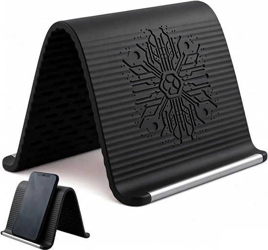 Zwarte mobiele telefoonhouder, verstelbare flexibele silicone platte telefoonhouder, draagbare mobiele telefoonhouder, bureaublad, mobiele telefoonhouder, huishoudelijke bureaublad, reizen
