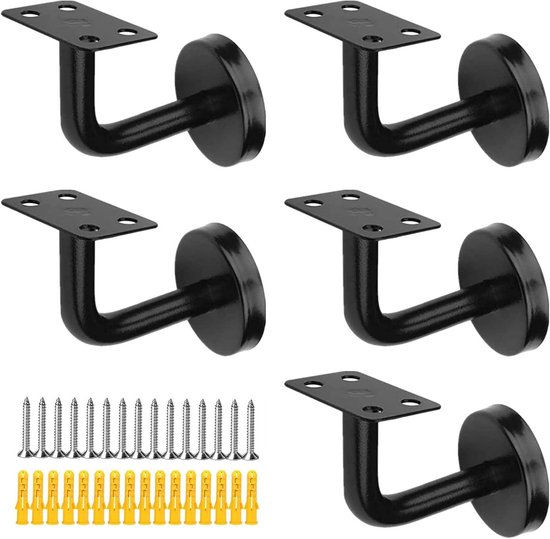 Zwarte Railing Steunen voor Houten Leuningen, 5 Stuks, Wandmontage Accessoires 60 x 80 mm, Duurzaam en Sterk