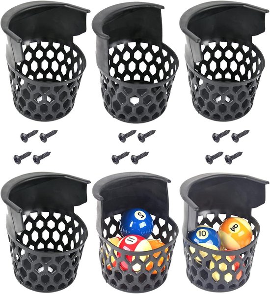 Zwembadtafel Zakken - Pooltafel Onderdelen - Biljart Spelen - Duurzaam Plastic Web - Set van 6 - Zwart